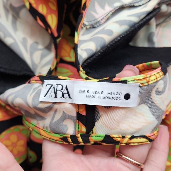 ZARA Women’s Long Sleeve Printed Multicolor Boho Mini Dress Sz S - Picture 9 of 10